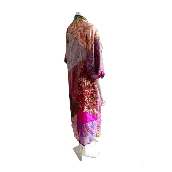 Sacred Threads Silk Kimono Robe Multicolor Patchwork Small - Picture 12 of 16